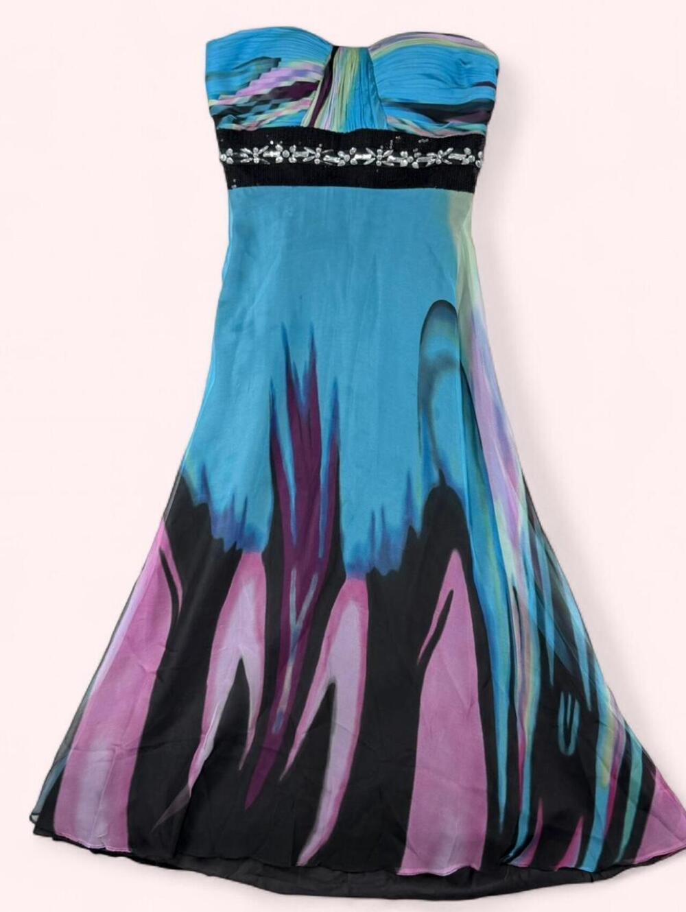 Dave and Johnny Y2K strapless blue/purple midi dress with sequins